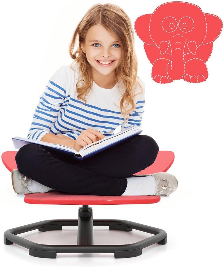 Costway Sensorische draaistoel voor kinderen 360° kinderdraaistoel carrousel autisme kinderstoel met antislip metalen basis carrouselstoel voor binnen voor peuters vanaf 3 jaar rood olifant