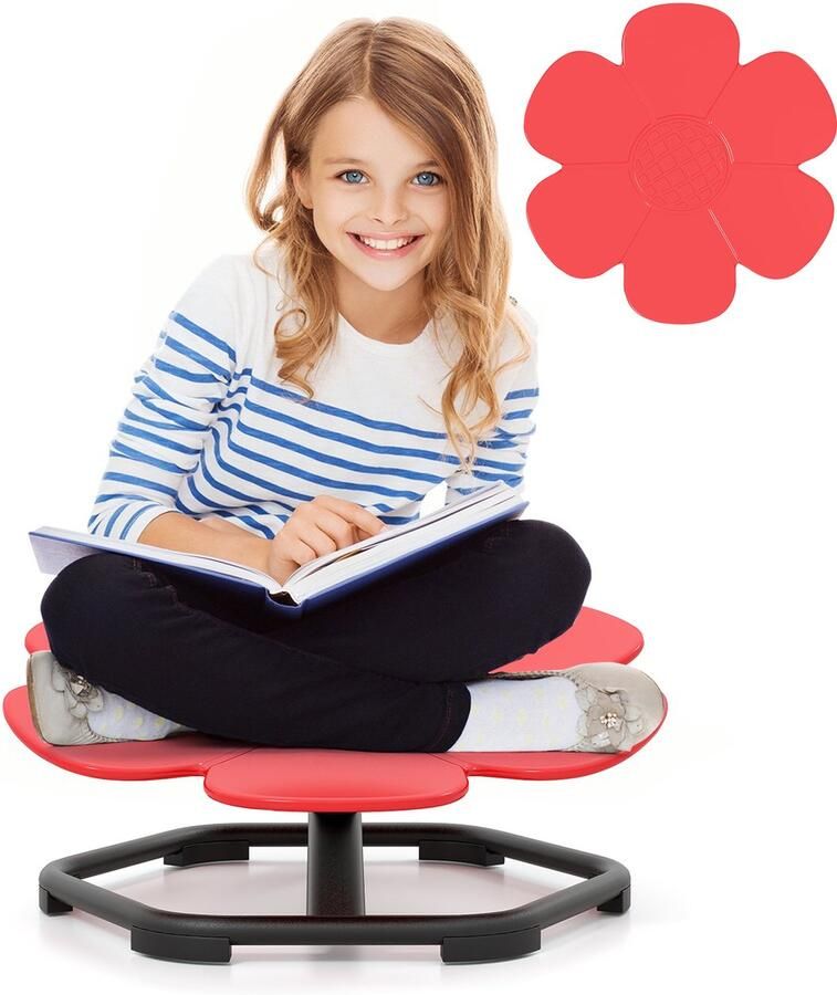 Costway Sensorische draaistoel voor kinderen 360° kinderdraaistoel carrousel autisme kinderstoel met antislip metalen basis carrouselstoel voor binnen voor peuters vanaf 3 jaar (rood bloem)