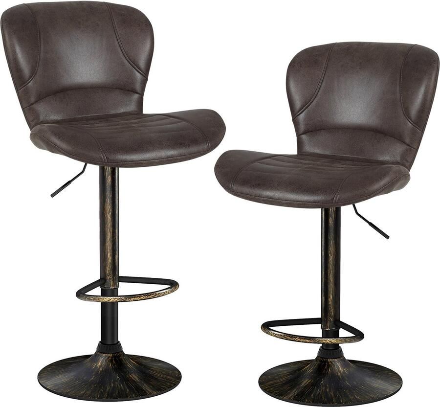 Costway Set van 2 barkrukken barstoelen 61-81 cm in hoogte verstelbaar barkruk draaibaar met rugleuning en voetensteun keukenkruk vintage van PU voor eetkamer bar thuis belastbaar tot 150