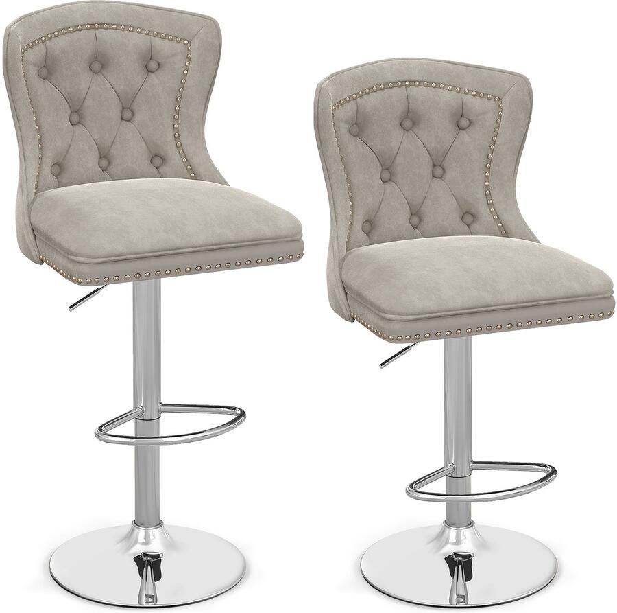 Costway Set van 2 barkrukken barstoelen 67-87 cm in hoogte verstelbaar van fluweel keukenkruk met rugleuning en metalen voet barkruk draaibaar voor thuis bar en restaurant