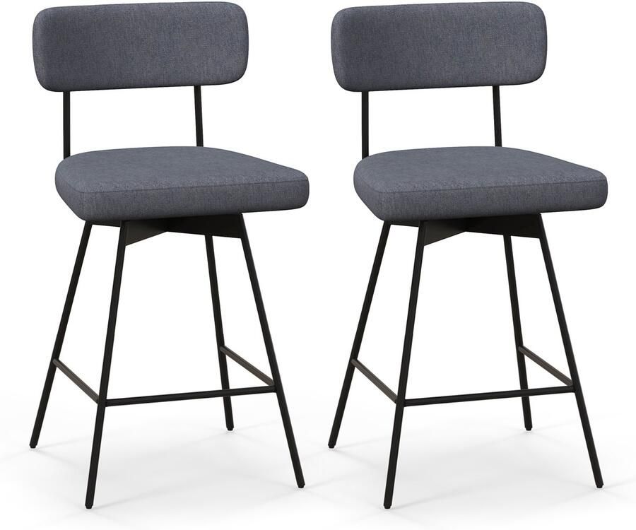 Costway Set van 2 barkrukken draaibaar barstoel bekleed met rugleuning en voetensteun 63 5 cm zithoogte keukenstoel met metalen frame moderne barkruk voor keuken eetkamer