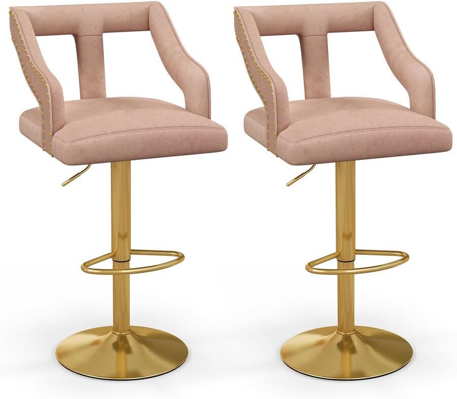 Costway Set van 2 barkrukken draaibare barstoelen 63-85 cm in hoogte verstelbaar keukenkruk van fluweel met voetensteun en rugleuning barkruk voor eetkamer bar restaurant