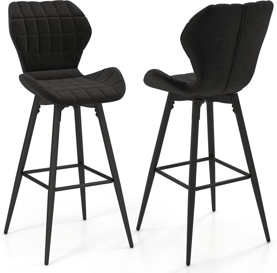 Costway Set van 2 barkrukken gestoffeerde barstoelen met rugleuning en voetensteun eetkamerstoel modern kruk voor thuis keuken eetkamer 51 x 48 x 104 cm
