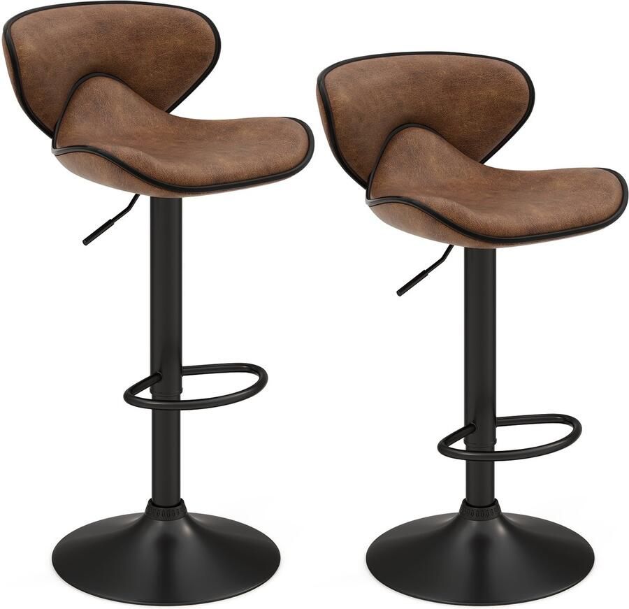 Costway Set van 2 draaibare barkrukken barstoelen 65-85 cm in hoogte verstelbaar met rugleuning en voetensteun keukenkruk voor eetkamer bar thuis belastbaar tot 150 kg