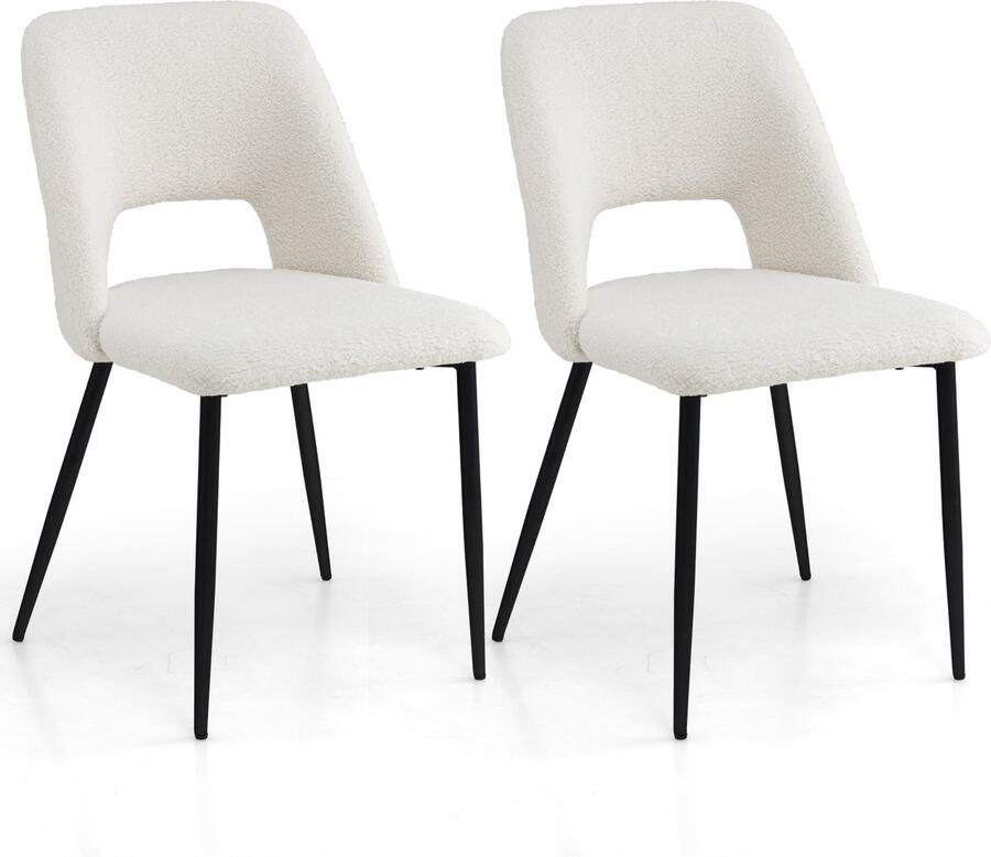 Costway Set van 2 eetkamerstoelen gestoffeerde keukenstoelen met rugleuning gestoffeerde stoelen zonder mouwen zithoogte 49 cm modern stoel voor keuken eetkamer restaurant metalen frame