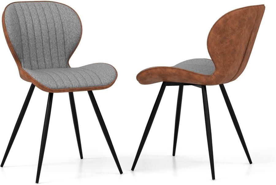 Costway Set van 2 eetkamerstoelen gevoerde accentstoelen met gebogen rugleuning en verstelbare voetkussens moderne vrijetijdsstoel met 150 kg draagvermogen voor woonkamer eetkamer grijs en bruin