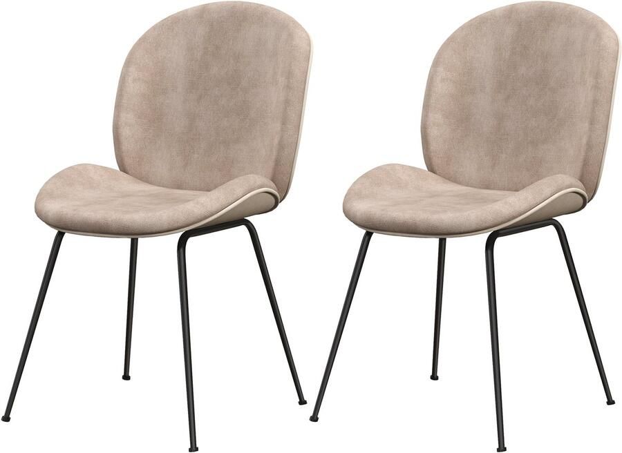 Costway Set van 2 eetkamerstoelen keukenstoel gestoffeerde stoel fluweel met metalen frame gestoffeerde stoel eetkamer voor woonkamer en slaapkamer bruin