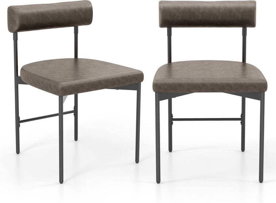 Costway Set van 2 eetkamerstoelen keukenstoel van pvc-leer met gevoerde rugleuning en U-vormige zitting kuipstoel met metalen poten woonkamerstoel voor eetkamer keuken (grijs 2)