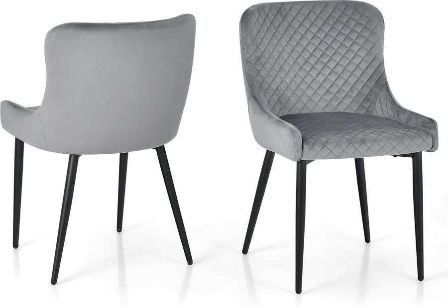 Costway Set van 2 eetkamerstoelen met rugleuning en metalen poten gestoffeerde stoel keukenstoel zithoogte 50 cm grijs