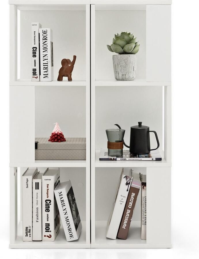 Costway Set van 2 houten boekenkasten staand rek met 3 niveaus kantoorplank opbergplank archiefkast met kantelbeveiliging 33 x 33 x 100 5 cm (wit)