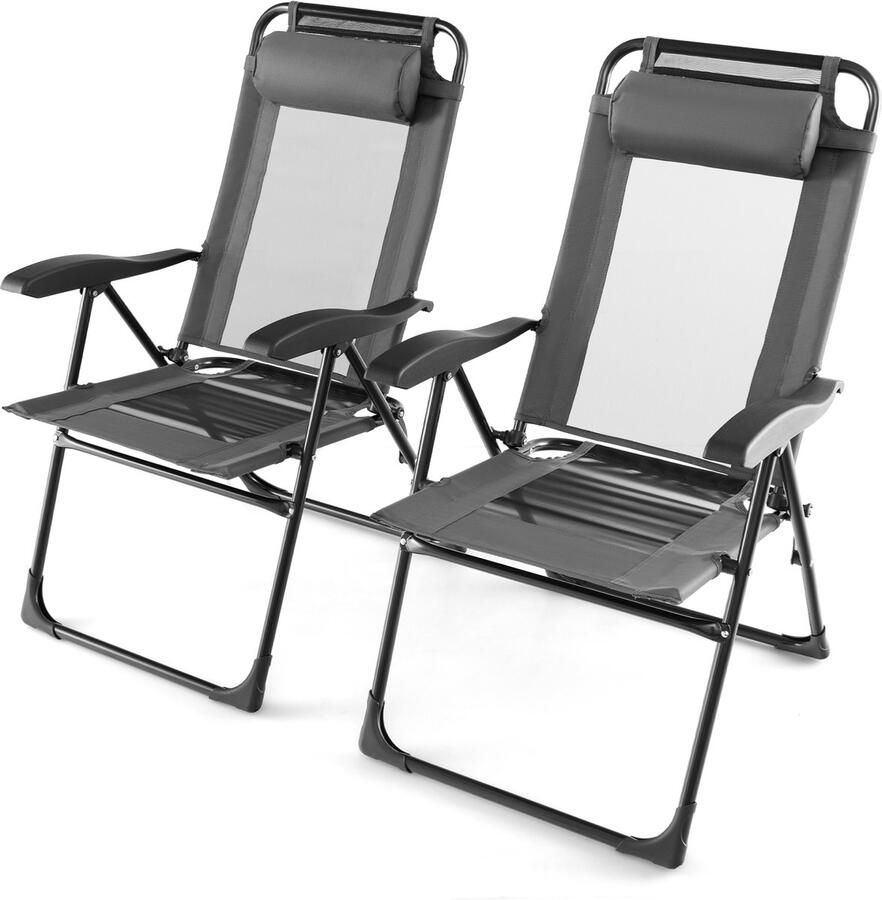 Costway Set van 2 tuinstoelen met hoofdsteun klapstoelen met 7-voudig verstelbare rugleuning inklapbare balkonstoelen hoge rugleuning ademend outdoorstoelen voor tuin terras achtertuin
