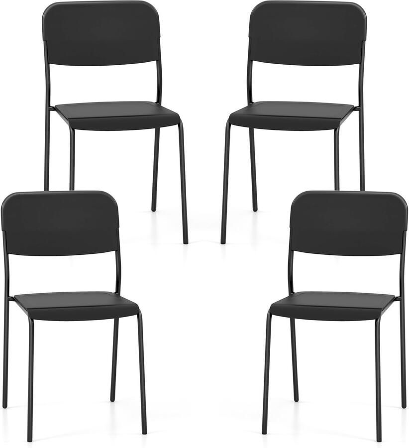 Costway Set van 4 eetkamerstoelen stapelbare keukenstoelen met rugleuning en metalen poten zitting van PP stoel zonder armleuningen stapelstoel voor eetkamer woonkamer restaurant
