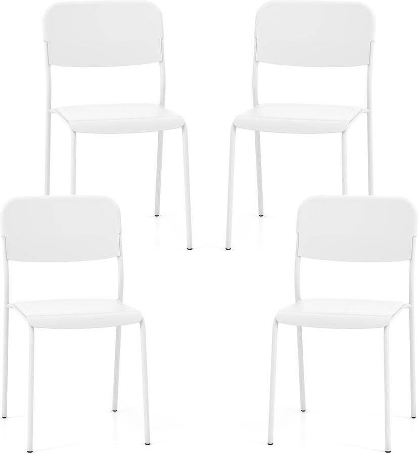 Costway Set van 4 eetkamerstoelen stapelbare keukenstoelen met rugleuning en metalen poten zitting van PP stoel zonder armleuningen stapelstoel voor eetkamer woonkamer restaurant
