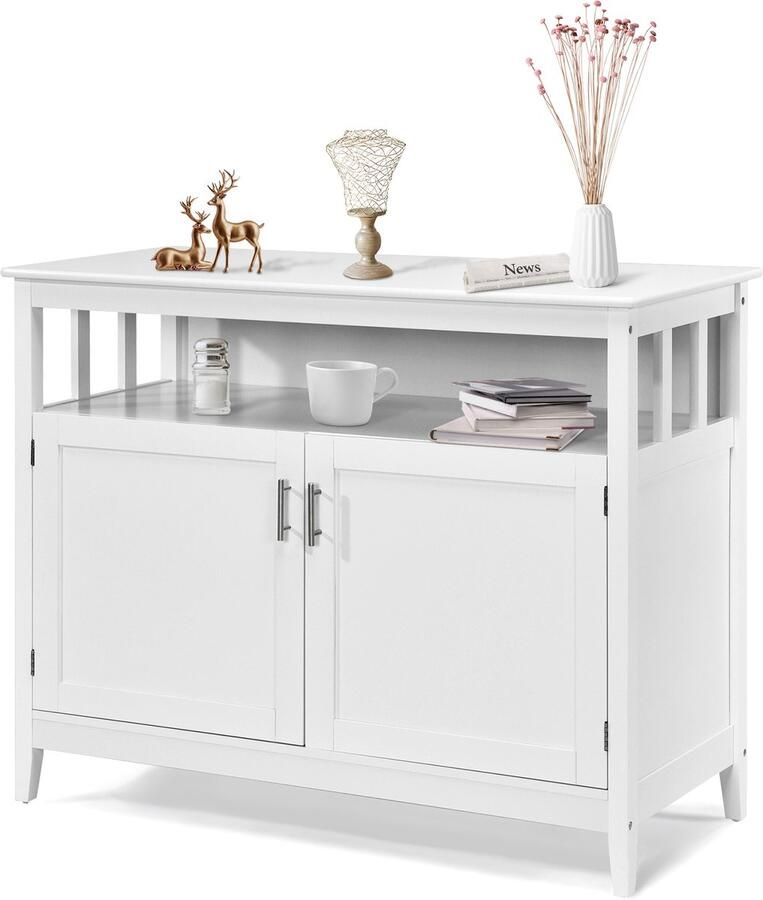 Costway Sideboard keukenkast opbergkast met 2 deuren en verstelbare plank buffetkast voor woonkamer eetkamer wit 114 x 51 x 91 cm