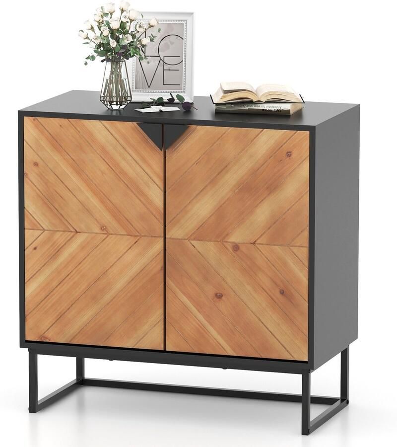 Costway Sideboard met 2 deuren keukenkast met plank buffetkast modern met metalen poten opbergkast voor keuken eetkamer woonkamer 80 x 40 x 80 cm
