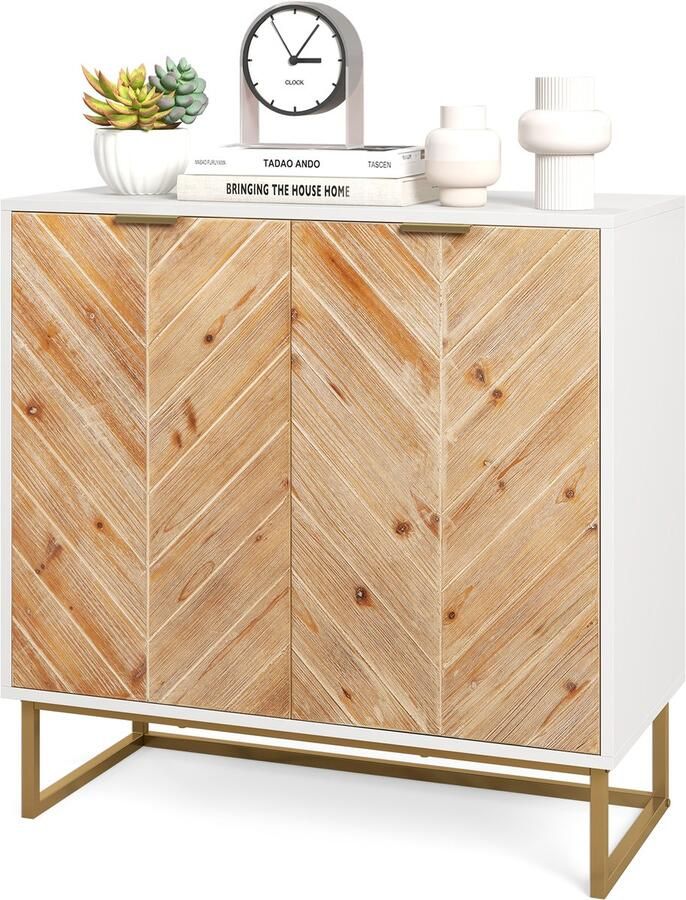 Costway Sideboard met 2 deuren keukenkast met plank buffetkast modern met metalen poten opbergkast voor keuken eetkamer woonkamer 80 x 40 x 80 cm - Foto 2