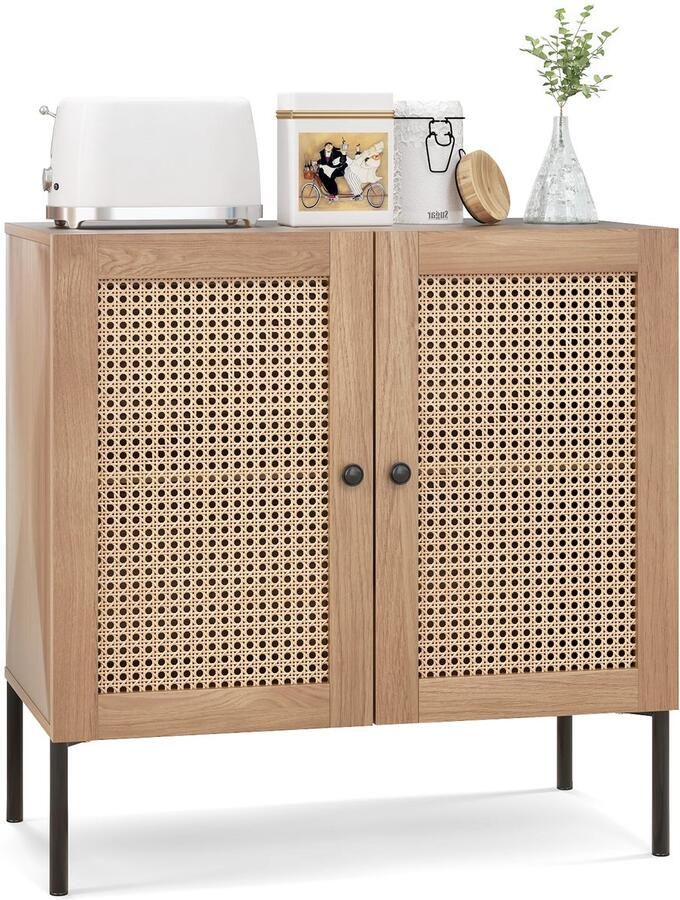 Costway Sideboard met 2 rotandeuren keukenkast van hout met werkblad en verstelbare planken buffetkast commode industrieel voor keuken eetkamer woonkamer 80 x 40 x 80 cm