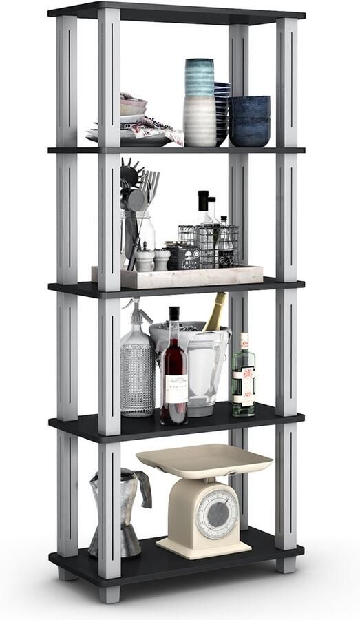 Costway Staande rek met 5 niveaus industrieel opbergrek boekenkast aanstellingsrek 60 x 29 5 x 144 5 cm (zwart)