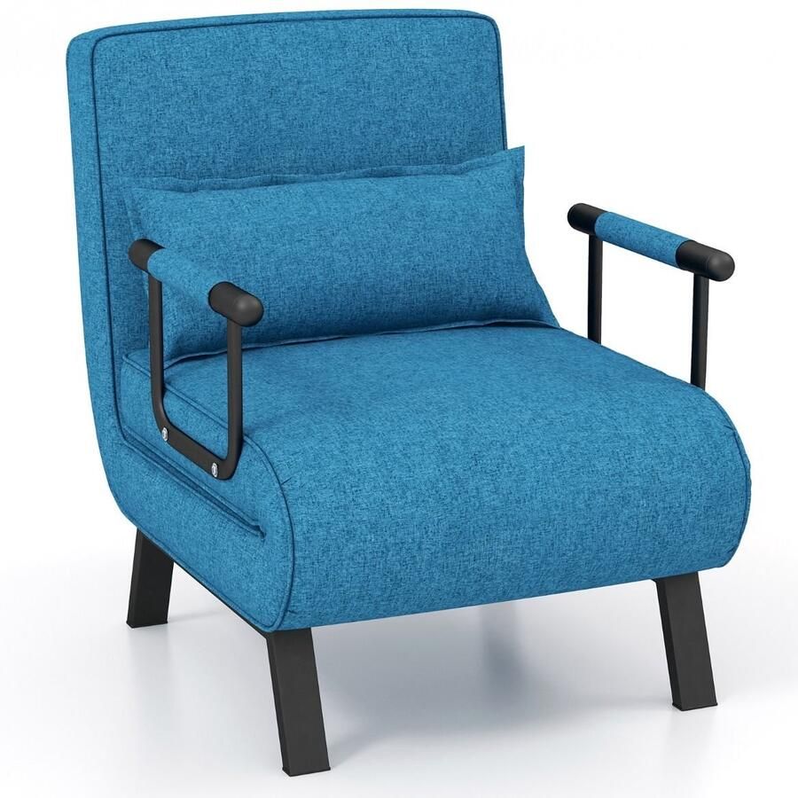 Furnibella -Verstelbare Opvouwbare Fauteuil – 5-Positie Bank met Ergonomisch Design (Blauw)