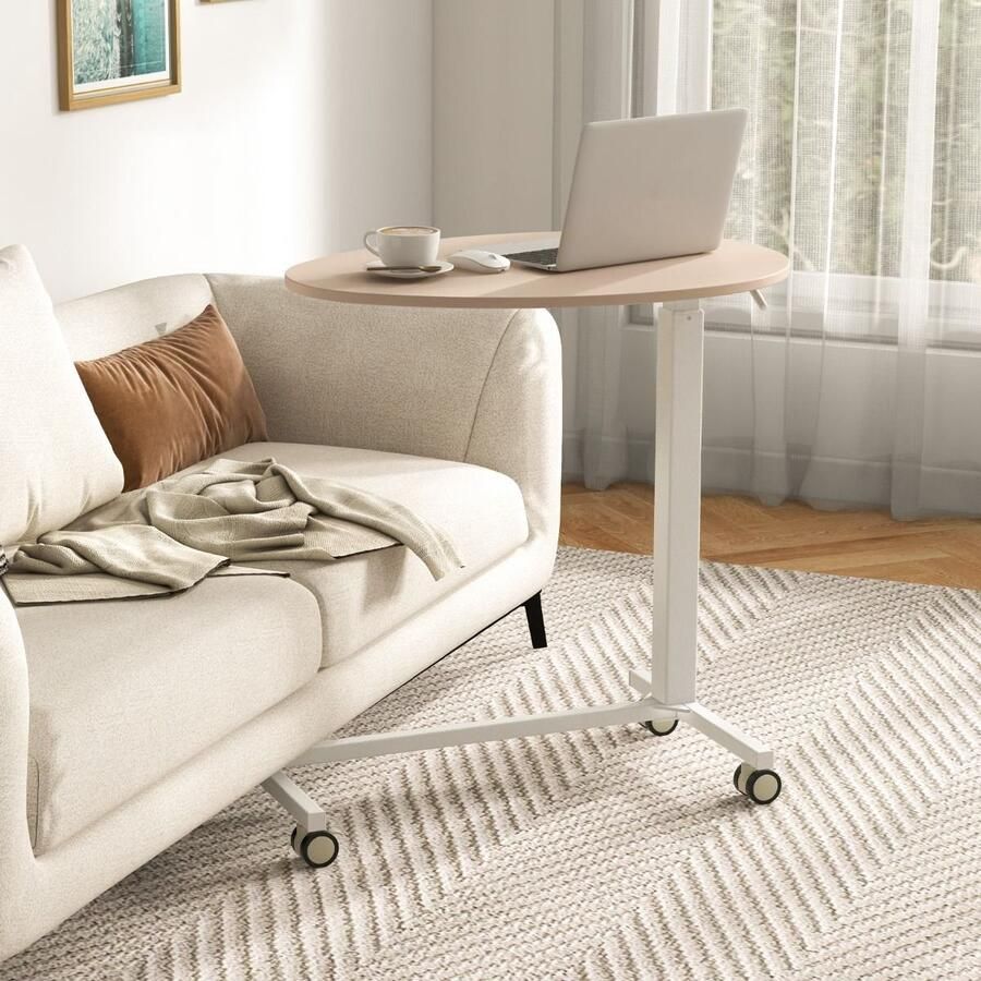 Costway SureDeal Bedtafel Verplaatsbaar Tafeltje Slaapkamer Tafel Ovaal Bijzettafel 76x50x108 cm Bureau Wielen Slaapkamer Huiskamer Bank