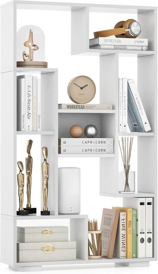 Costway SureDeal Boekenkast Vakkenkast 9 Vakken Opbergmeubel Scheidingswand Woonkamer Studeerkamer Slaapkamer 20x70x120 cm Wit Kast
