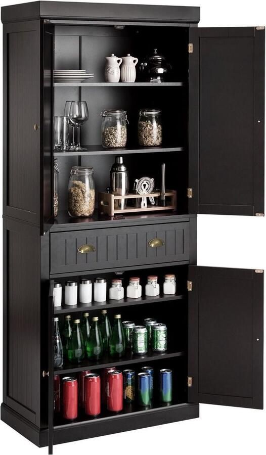 Costway SureDeal Buffetkast Opbergkast Keukenkast Dressoir Bruin 76x40x183 cm Kast Keuken Huiskamer