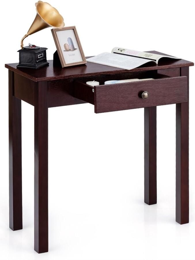 Costway SureDeal Consoletafel met Lade Nachtkastje Massief Houten Poten Compact Modern 71x30x71 cm Zwart Bruin