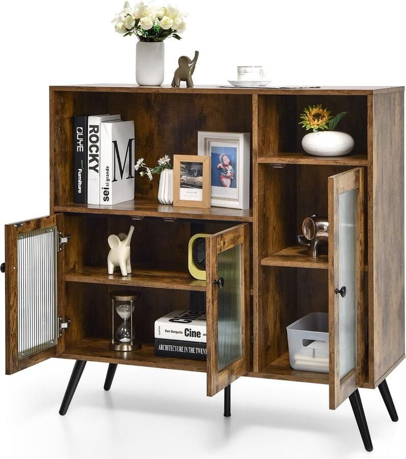 Costway SureDeal Dressoir Opbergkast Keukenkast Industrieel 100x39 5x100 cm Inclusief haken 7 lagen Kast Keuken Salontafel