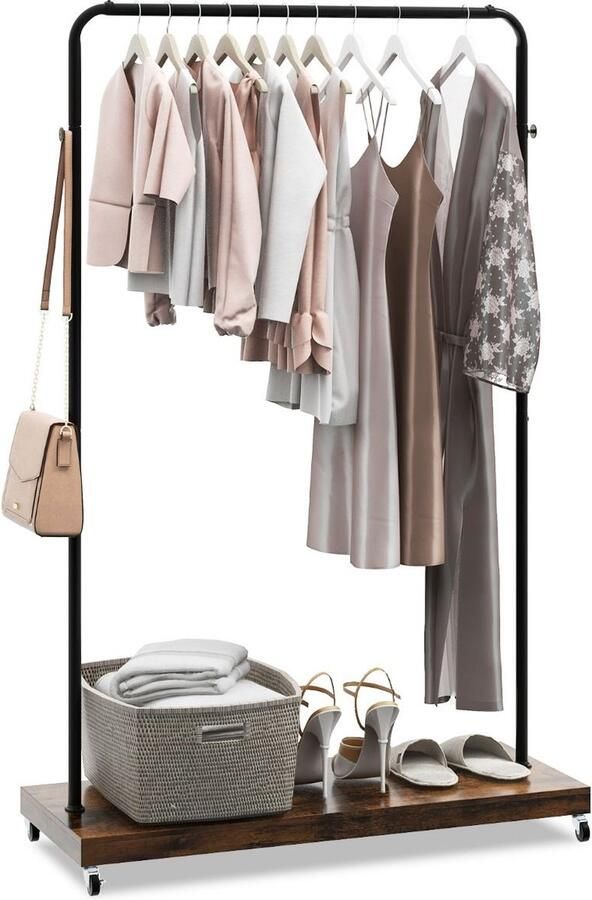 Costway SureDeal Kledingrek Op Wielen Zwart Verplaatsbaar Kledingkast Slaapkamer Kast Staal 103 5x40x162 5 cm Schoenenrek Slaapkamer Garderobe
