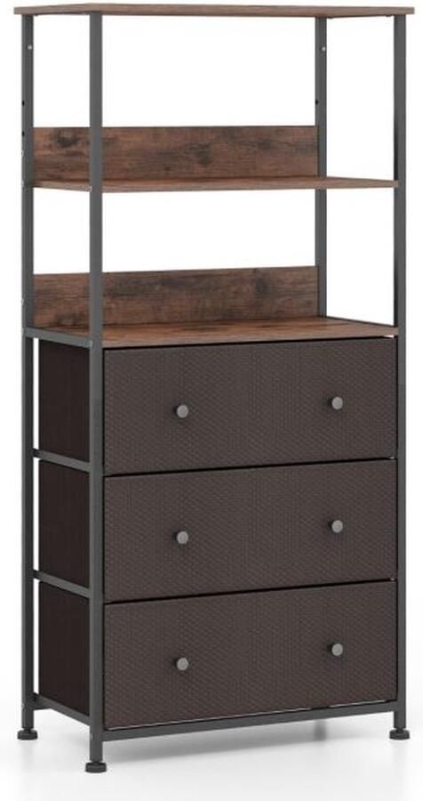 Costway SureDeal Ladekast met 3 Laden en Open Planken Metalen Frame Opslag Rek Voor Slaapkamer Woonkamer en Kantoor