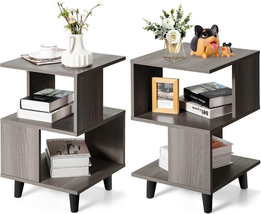 Costway SureDeal Nachtkastje Salontafel Set van 2 Modern Design 41x41x63 cm Slaapkamer Woonkamer Bijzettafel Sidetable