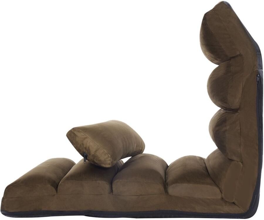 Costway SureDeal Opvouwbare Luie Bank Stoel Vloerbank met 5 Standen Rugleuning -Kussen Gaming Lezen Slapen Bruin 175x55x25cm