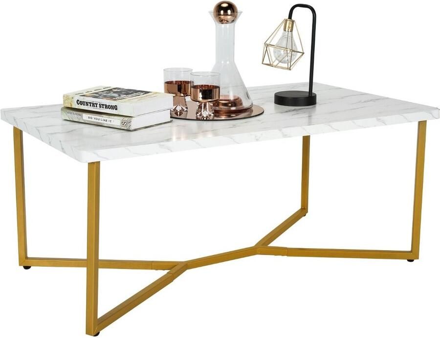 Costway SureDeal Salontafel Huiskamer Luxe Goud Marmer 107x60x45 5 cm Bijzettafel Design Consoletafel