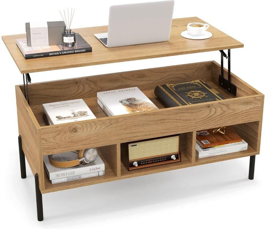 Costway SureDeal Salontafel Huiskamer Veel Opslagruimte Bureau Hout 100x50x45 cm Bijzettafel Consoletafel