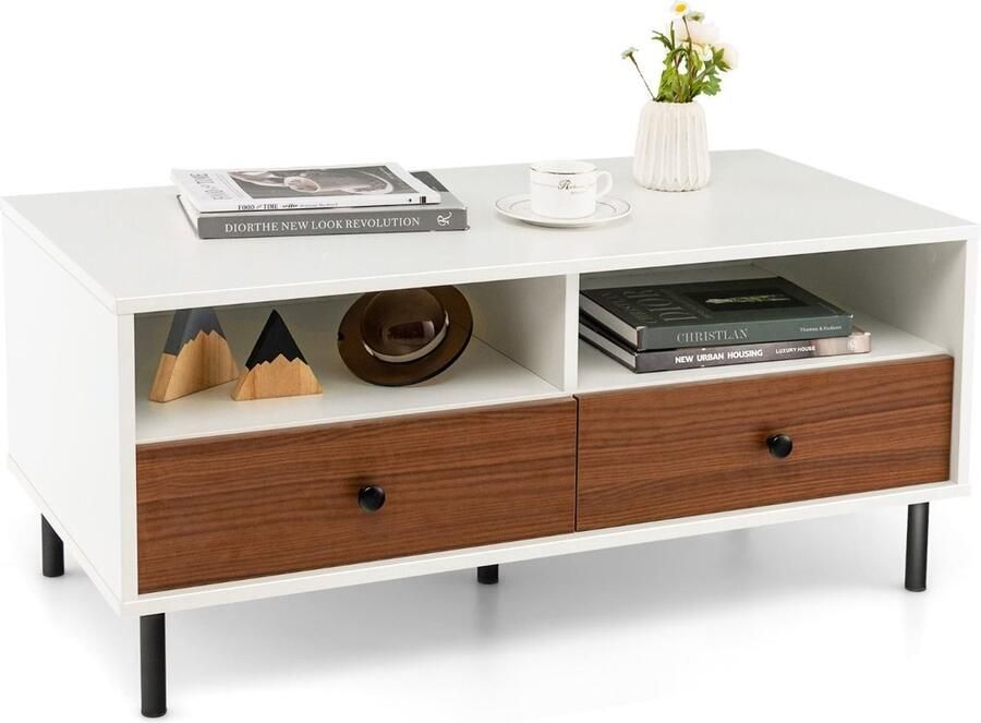 Costway SureDeal Salontafel Huiskamer Veel Opslagruimte Bureau Hout 95x48x45 cm Bijzettafel Consoletafel