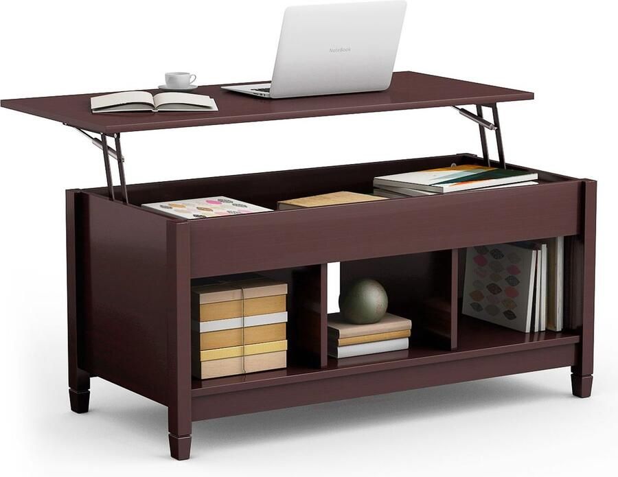 Costway SureDeal Salontafel Huiskamer Veel Opslagruimte Bureau Hout Donkerbruin 104 5x49x62 5 cm Bijzettafel Consoletafel