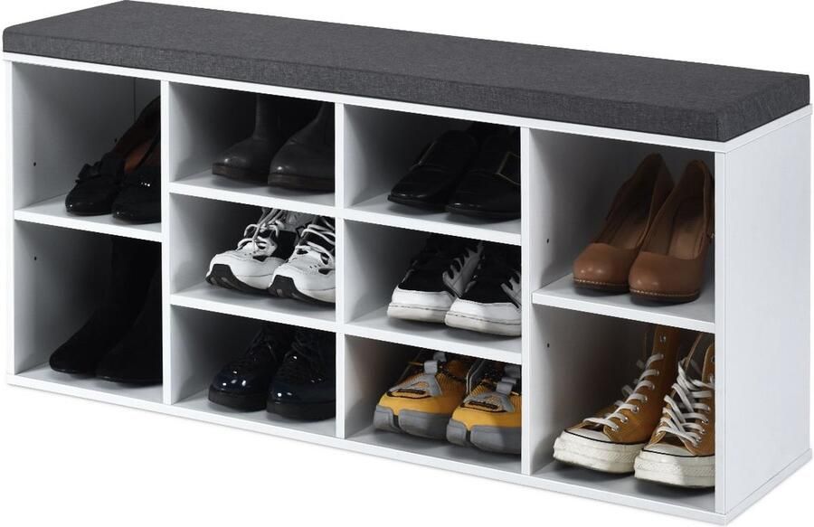 Costway SureDeal Schoenenkast Schoenenrek Bank Wit 104x30x48 cm Gang Slaapkamer Halmeubel