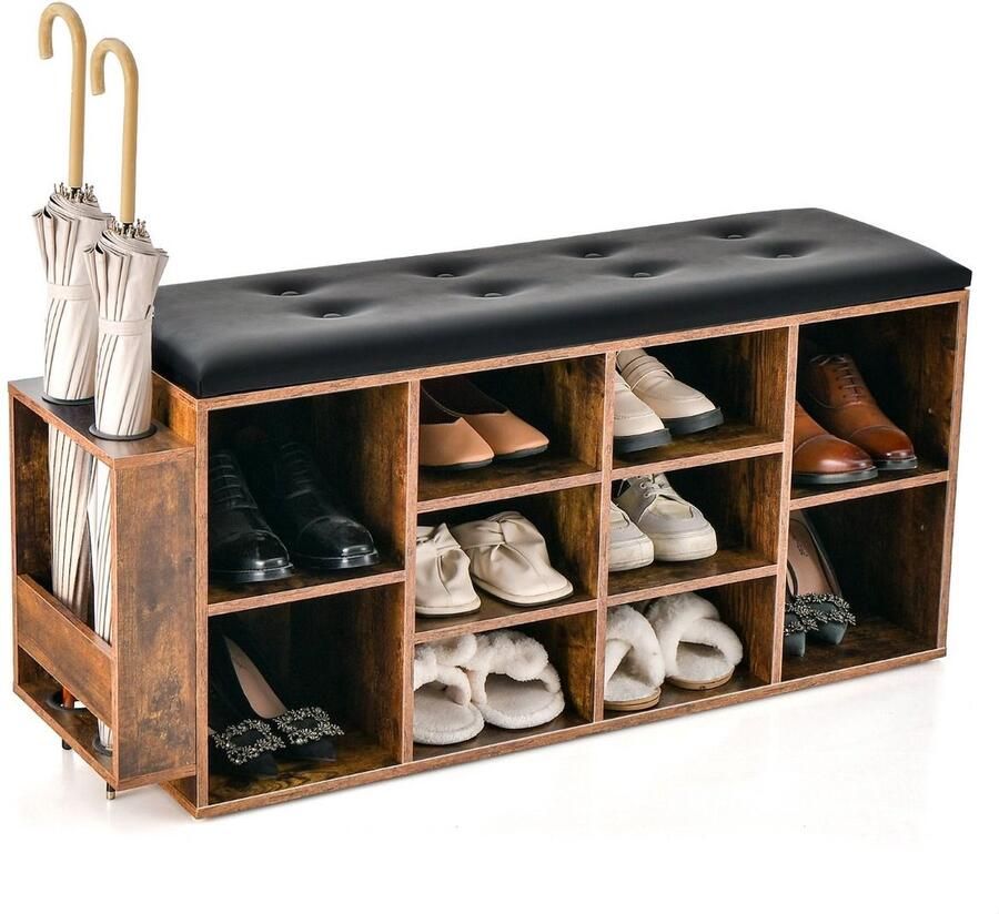 Costway SureDeal Schoenenkast Schoenenrek Bankje Garderobe Paraplustandaard 110x30x52 cm Gang Slaapkamer Halmeubel