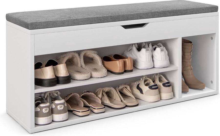 Costway SureDeal Schoenenkast Schoenenrek Bankje Garderobe Wit Grijs 104x30x48 cm Gang Slaapkamer Halmeubel