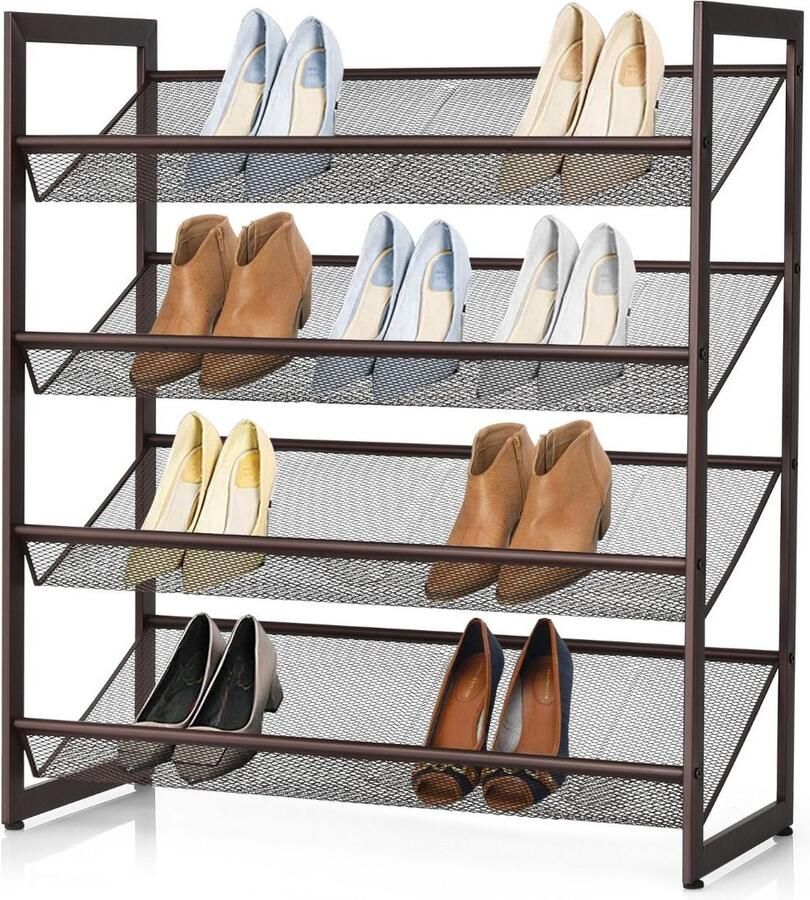 Costway SureDeal Schoenenrek 4 Niveaus Schoenenkast 74x30 5x82 cm Gangkast Opbergsysteem