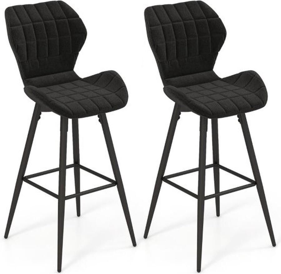 Costway SureDeal Set van 2 Barkrukken Gewatteerde Tegenstoelen Met Rugleuning en Voetsteun Hoge Keukenkrukken Metalen Frame Zwart