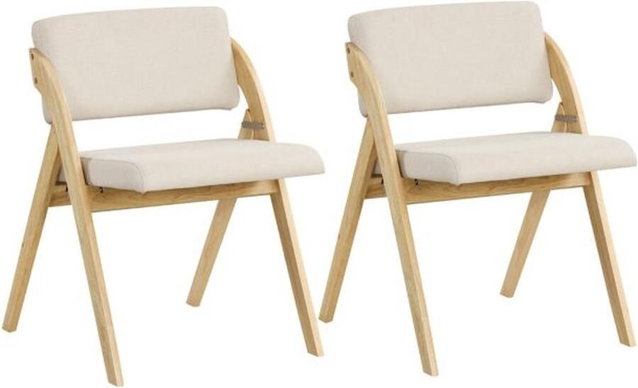 Costway SureDeal Set van 2 Eetkamerstoelen Klapstoel Rubberhouten Poten Gestoffeerde Zitting en Rugleuning Geen Montage Nodig