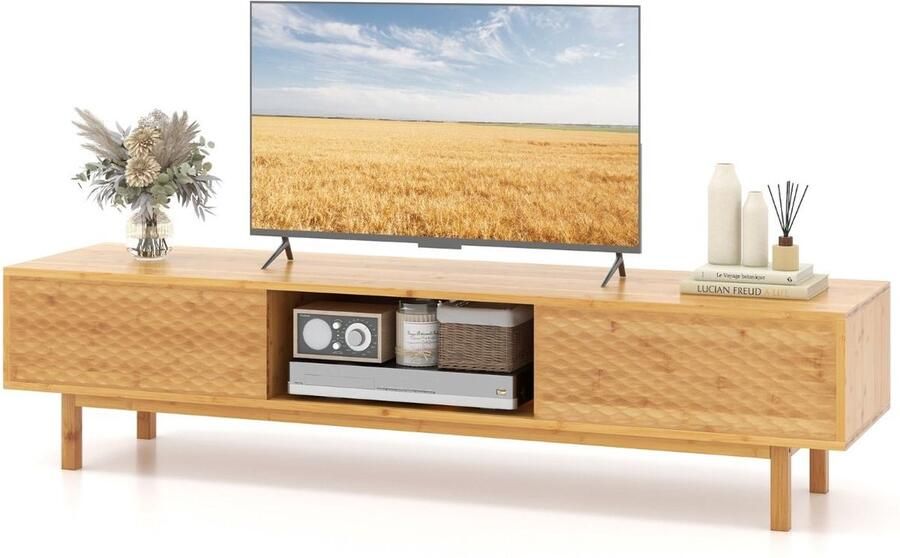 Costway SureDeal TV Meubel Bamboo Salontafel 160x40x38cm Televisie 70 inch Opbergkast Woonkamer Slaapkamer Bijzettafel Kast Tafel