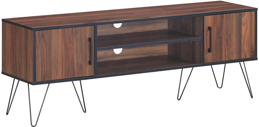 Costway SureDeal TV Meubel Walnoot 2 Deuren -2 Open Schappen Kabelmanagement Voor TV s tot 60 Inch Retro Design Opbergkast Woonkamer -Slaapkamer