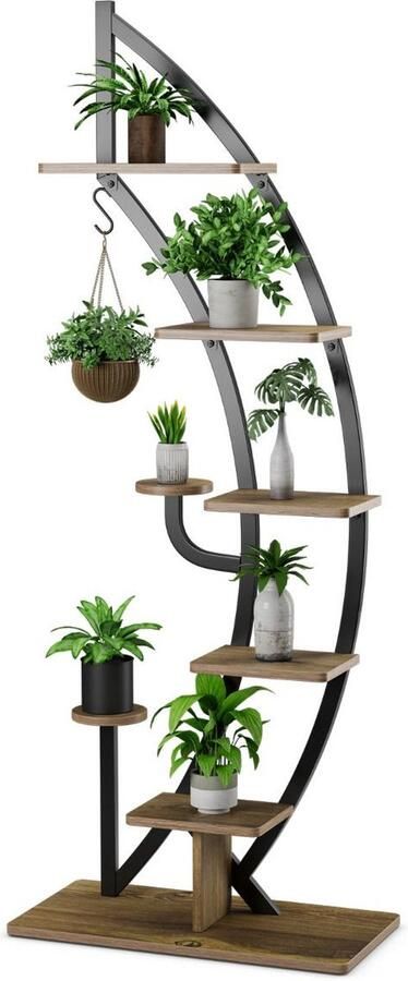 Costway SureDeal Vakkenkast Plantenrek Kast Binnen en Buiten 60x30x155 cm Industrieel Tuin Huiskamer Woonkamer Dressoir