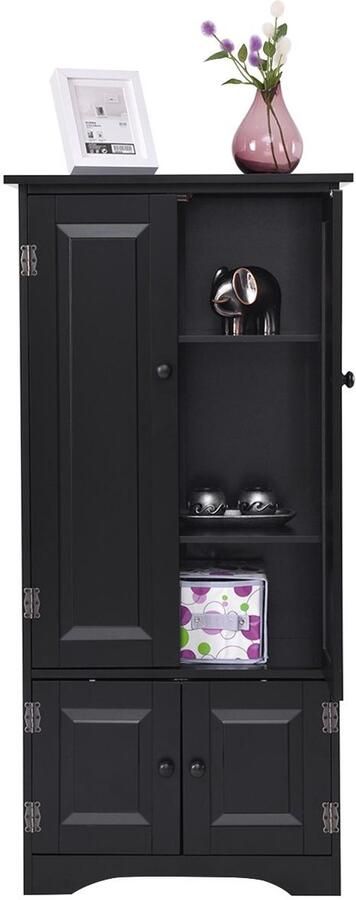 Costway SureDeal Vrijstaande Opbergkast Zwart MDF 4 Vak Vloerkast met Verstelbare Planken -Anti-Kantelbeveiliging Opbergmeubel voor Woonkamer Slaapkamer