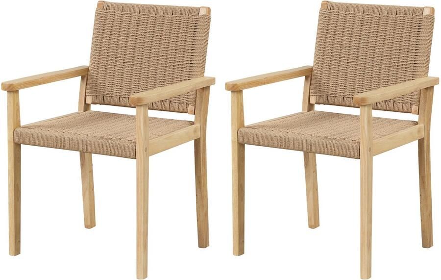 Costway Terrasstoelen tuinstoel hout natuur 60 x 58 x 88 cm