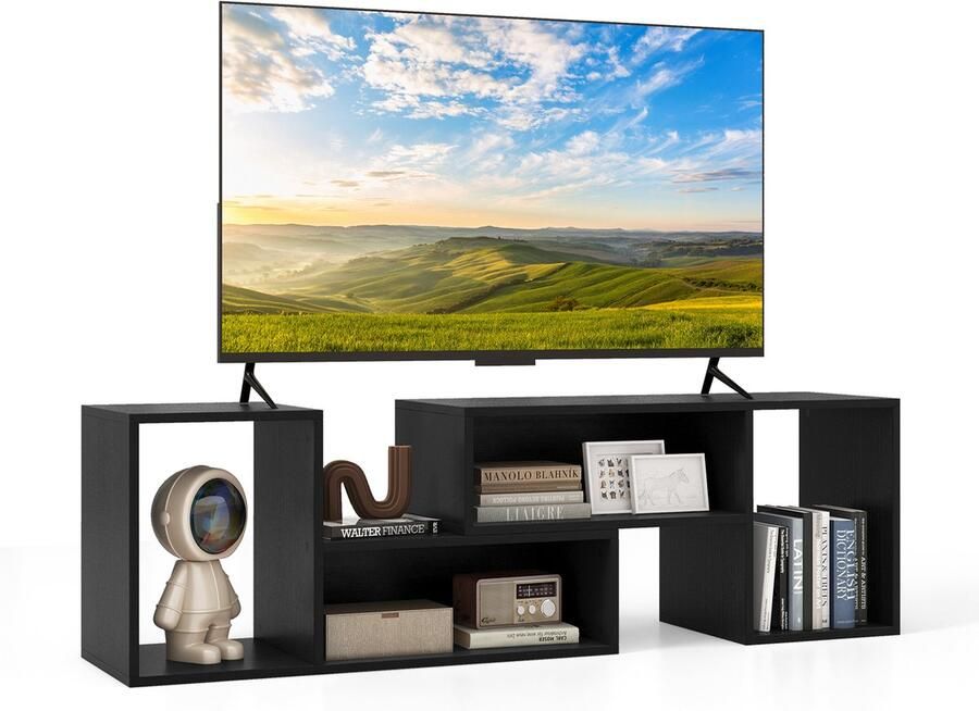 Costway Tv-kast 2-delig vrije combinatie televisietafel voor tv's tot 152 cm televisiekast met open planken lowboard multifunctioneel tv-rek voor woonkamer (zwart)