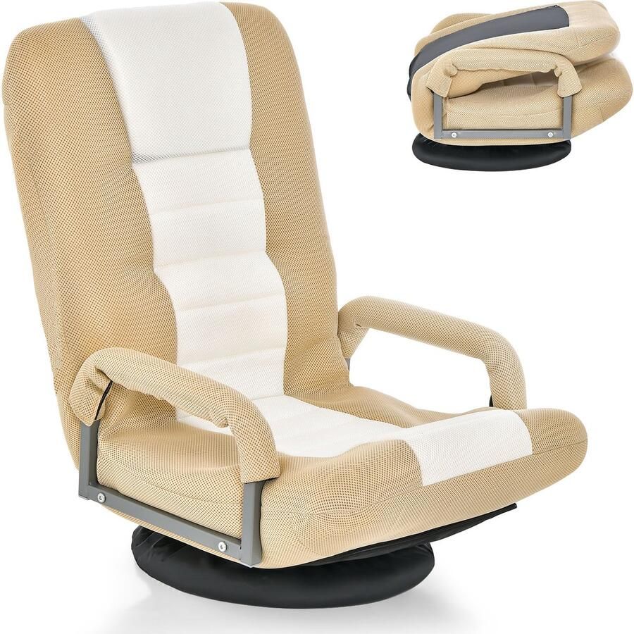 Costway Vloerstoel 360 graden draaibaar vloerstoel met 6-voudig verstelbare rugleuning gamestoel gevoerd vloerbank meditatiestoel tot 140 kg belastbaar Lazy Sofa