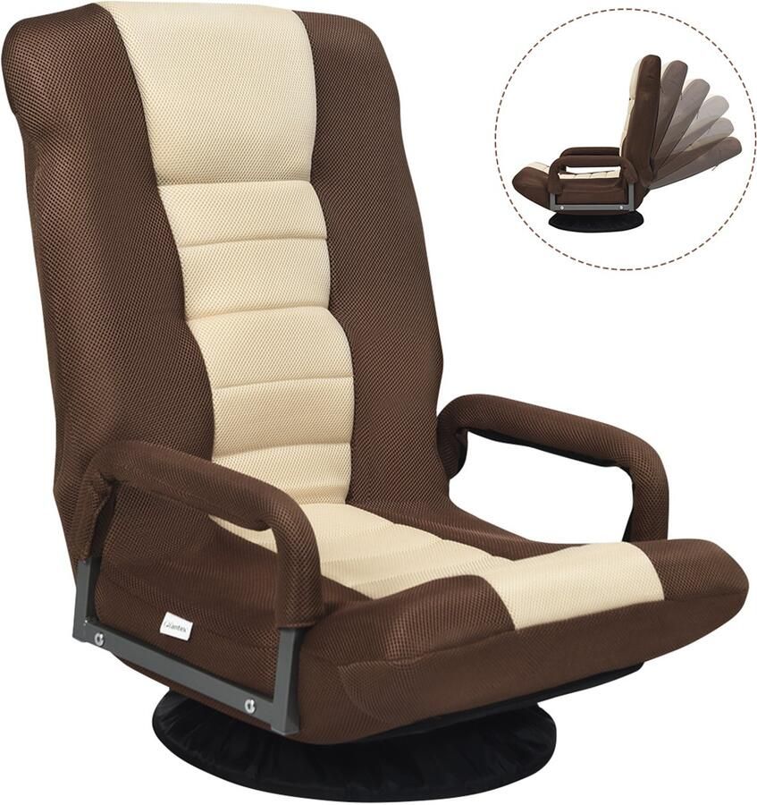 Costway Vloerstoel 360 graden draaibaar vloerstoel met 6-voudig verstelbare rugleuning gamestoel gevoerd vloerbank meditatiestoel tot 140 kg belastbaar Lazy Sofa